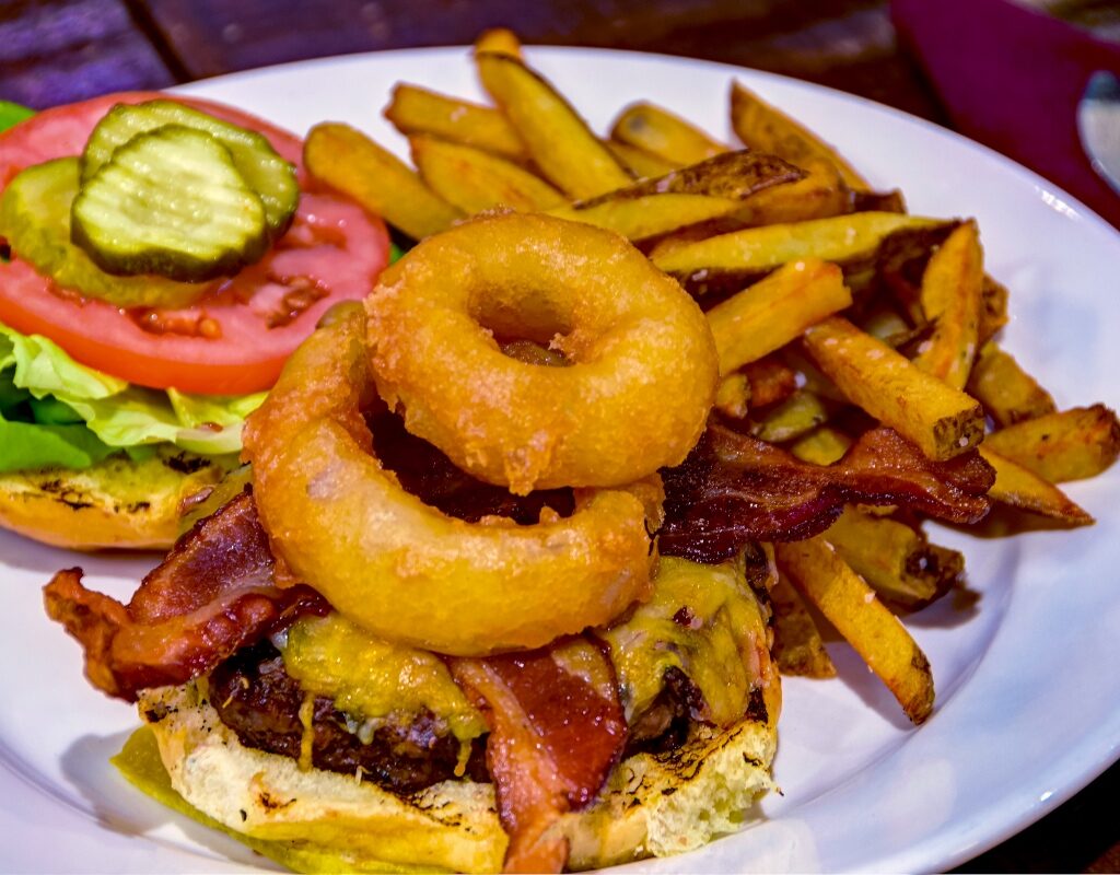 Burger and fries served at FenderZ Grill & Pub
