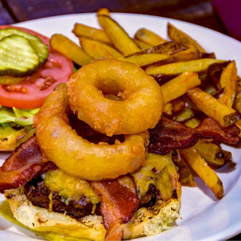Burger and fries served at FenderZ Grill & Pub